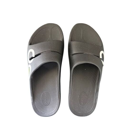 Oofos Ooahh Unisex Black White Slip On Sport Slide Recovery Sandals Size M12 W14 - Picture 9 of 13